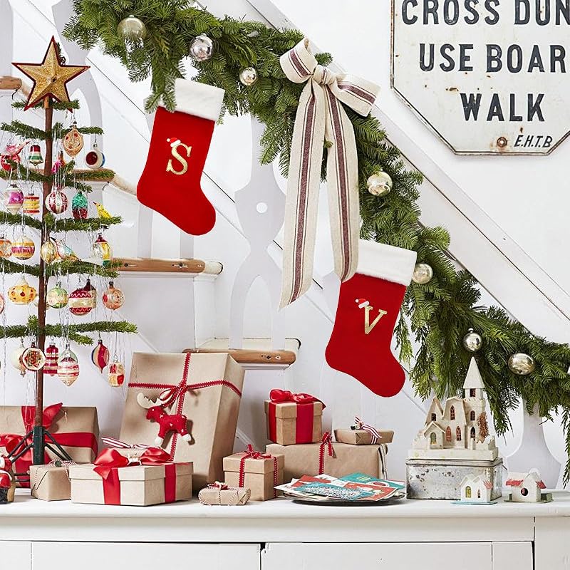 Personalized Initial Christmas Stocking - 20in Velvet Red with Monogram G Stocking for Christmas