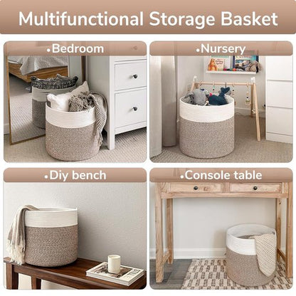 Goodpick Blanket Basket - Soft Cotton Rope Storage for Blankets & Toys | 15.8 x 15.8 x 13.8 Inches