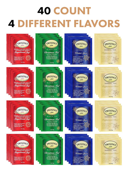 Twinings Tea Bags Sampler Assortment Gift Box (40 Count) 4 Flavors Seasonal Collection Awesome Gifts for College Students Friends Men Women Yourself Family Friends