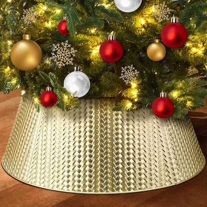 Champagne Gold Metal Christmas Tree Collar, 28 Inch - 5-Panel Interlocking Ring Skirt
