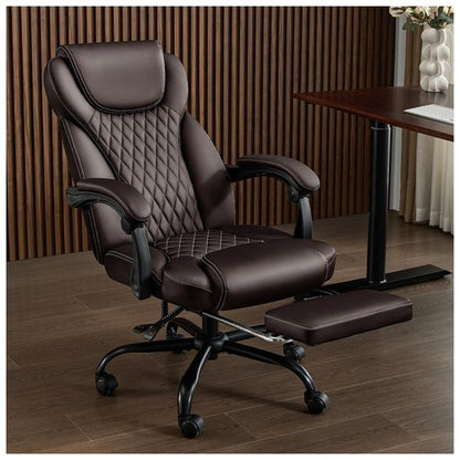 amseatec Office Chair, Big and Tall Office Chair with Foot Rest Ergonomic Desk Chairs Reclining High Back Leather Chairs with Lumbar Support(Brown)