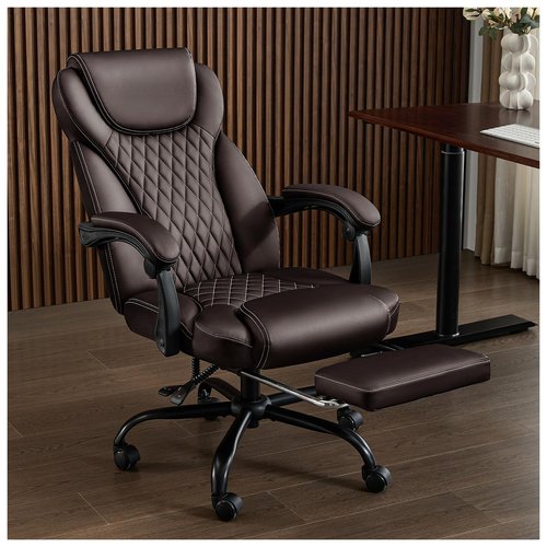 amseatec Office Chair, Big and Tall Office Chair with Foot Rest Ergonomic Desk Chairs Reclining High Back Leather Chairs with Lumbar Support(Brown)