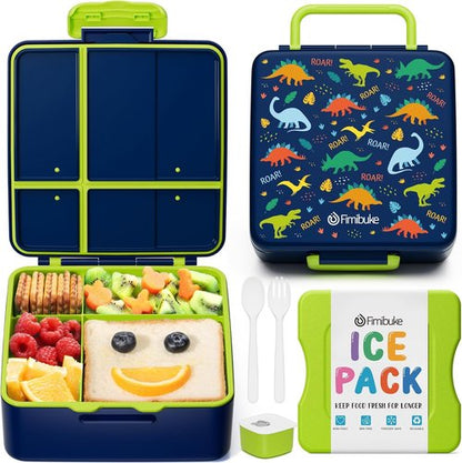 Fimibuke Bento Box - Leak Proof Lunch Container with Ice Pack | 4 Compartments, BPA Free, Microwave Safe for Kids & Adults