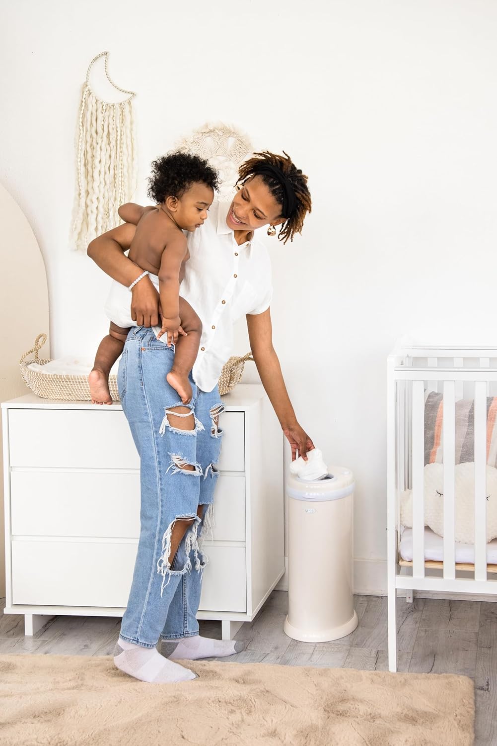 Ubbi Steel Diaper Pail - Odor Locking Design, No Special Bags Needed | Award-Winning Ivory Color