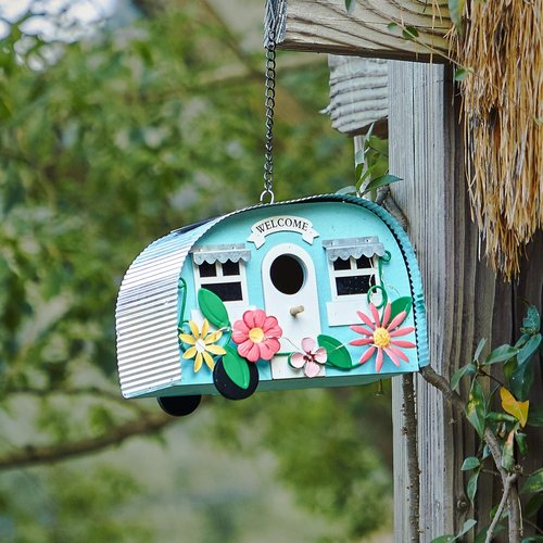 BAYN Bird Houses for Outside - Decorative Hummingbird Nest with 10 LED Solar String Lights | Garden Decor