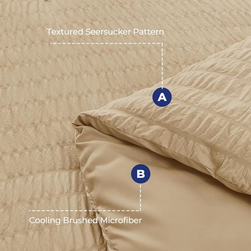 HYMOKEGE Twin Comforter Set - All Season Luxury 5-Piece Seersucker Bedding in Khaki