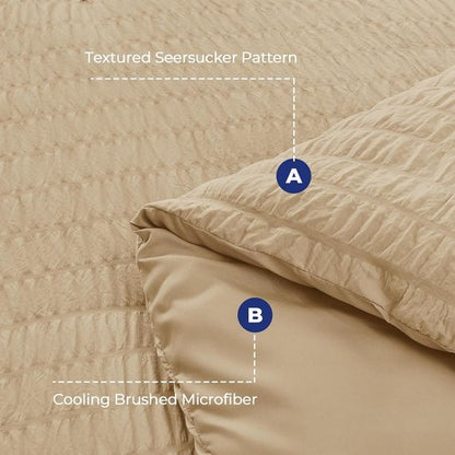 HYMOKEGE Twin Comforter Set - All Season Luxury 5-Piece Seersucker Bedding in Khaki