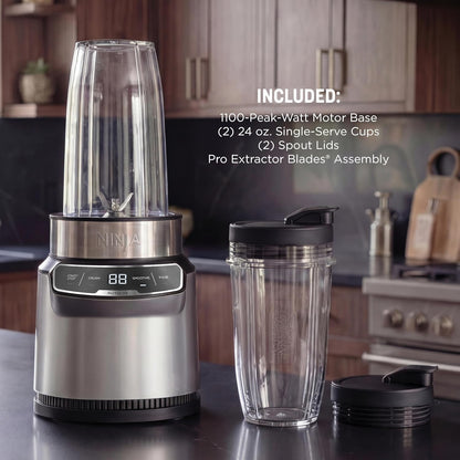 Ninja Nutri Pro Blender - Single Serve for Smoothies & Shakes | Includes 2 Cups & Lids | Silver