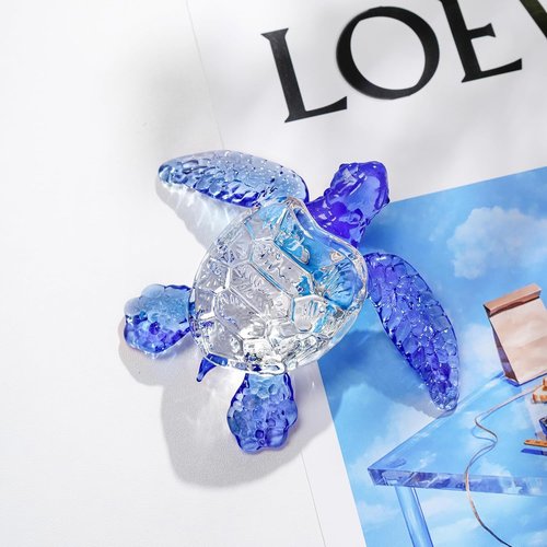 HDCRYSTALGIFTS Handmade Crystal Sea Turtle Figurine - Art Glass Ocean Sculpture | 5-Inch Blue Collectible Gift for Women