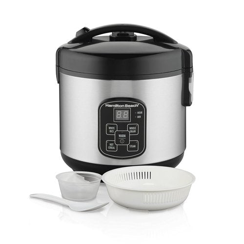 Hamilton Beach Digital Rice Cooker & Food Steamer - 8 Cups Cooked, Stainless Steel with Steam Basket