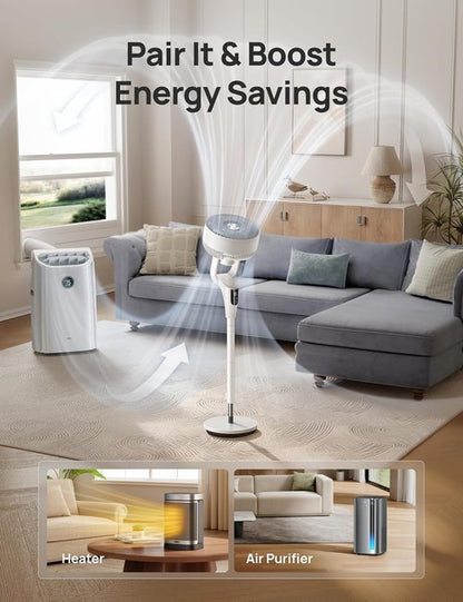 DREO Oscillating Standing Fan - 90° Airflow, 20dB Quiet Operation, Adjustable Height 38-42''