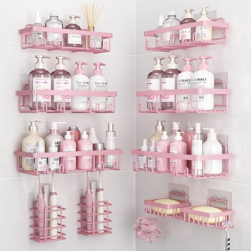 Liuoud Shower Caddy Organizer - 10 Pack Rustproof Stainless Steel Wall Storage Baskets | Pink
