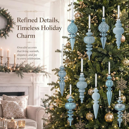 Blue Velvet Christmas Ornament 10-Piece Set - 5.71in Matte/Glitter/Flocked Design, Neutral Holiday Decor (Variation: Blue+10)