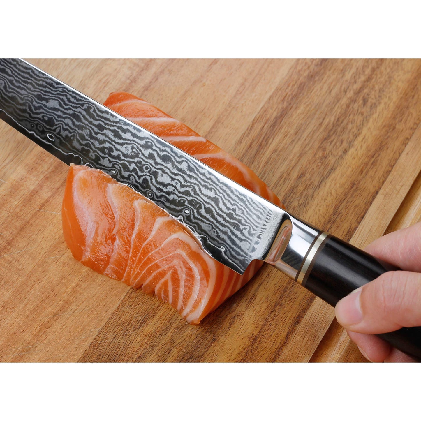 YOUSUNLONG Sashimi Knife 10 inch Fillet Knife Yanagiba Sushi - Japanese Hammer Damascus Steel Blade - Natural Walnut Wood Sheath with Flannel Knife Bag