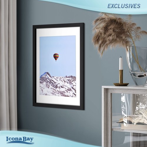Icona Bay - 12x16 Black Picture Frame with Mat to 9x12 Image - Sturdy Wood Composite Poster Frame - Modern Style Frames - Wall Mount Only - Exclusives Collection