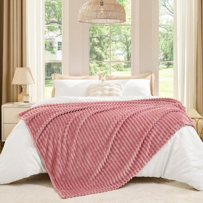 BEDELITE Fleece Throw Blanket for Couch – 3D Ribbed Jacquard Soft and Warm Decorative Fuzzy Blanket – Cozy, Fluffy, Plush Lightweight Pink Throw Blankets for Bed, Sofa, 50x60 inches