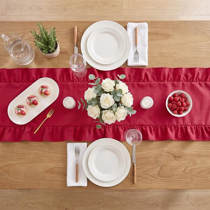 SoarDream Red Christmas Satin Ruffle Table Runner 14x118 Inch - 1 Pack
