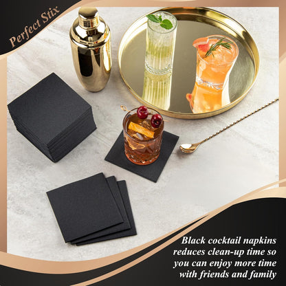 Perfect Stix - 2 Ply Black Napkin-100ct Paper Cocktail Beverage Napkins, 2-Ply, Black (Pack of 100)