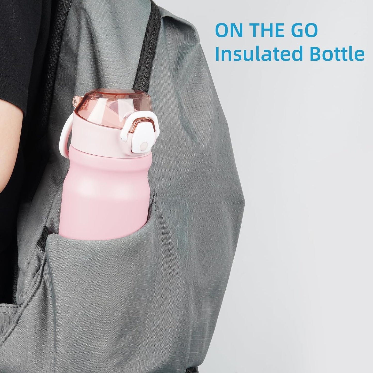 Skiennix Insulated Water Bottle - 18 oz Stainless Steel Flask with Straw & Carry Loop | Pink