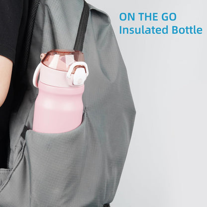 Skiennix Insulated Water Bottle - 18 oz Stainless Steel Flask with Straw & Carry Loop | Pink