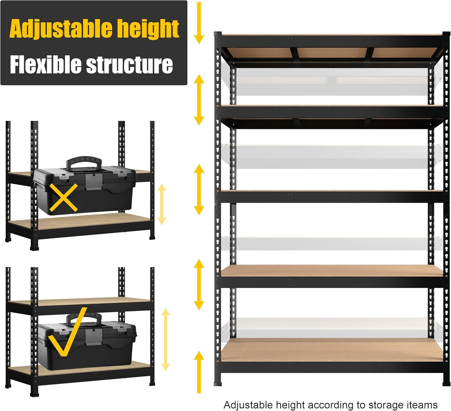 PrimeZone Heavy Duty Storage Shelves - 5-Tier Adjustable Metal Rack for Garage, Pantry & Kitchen | 48" x 24" x 72" - Black
