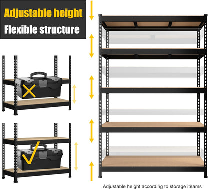 PrimeZone Heavy Duty Storage Shelves - 5-Tier Adjustable Metal Rack for Garage, Pantry & Kitchen | 48" x 24" x 72" - Black