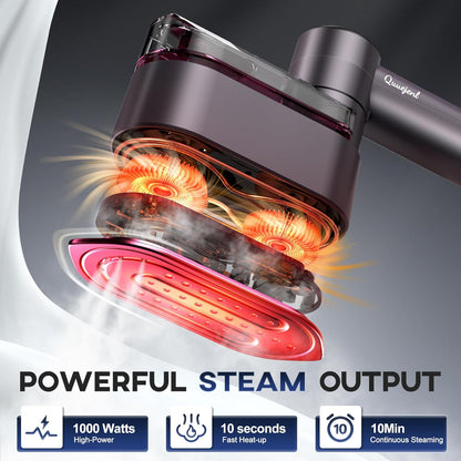 Travel Steamer for Clothes by [Brand Name] - 1000W Portable Mini Iron with 10s Fast Heat, 8FT Cord & Foldable Handle (Purple)