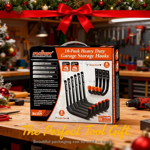 HORUSDY Heavy-Duty Garage Hooks - 10-Pack Utility Hooks for Bikes, Kayaks & Ladders | 9" & 6" Sizes