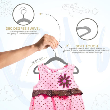 Utopia Home Velvet Hangers - 50 Pack Non-Slip 11 Inch Baby & Toddler Closet Organizers | Grey