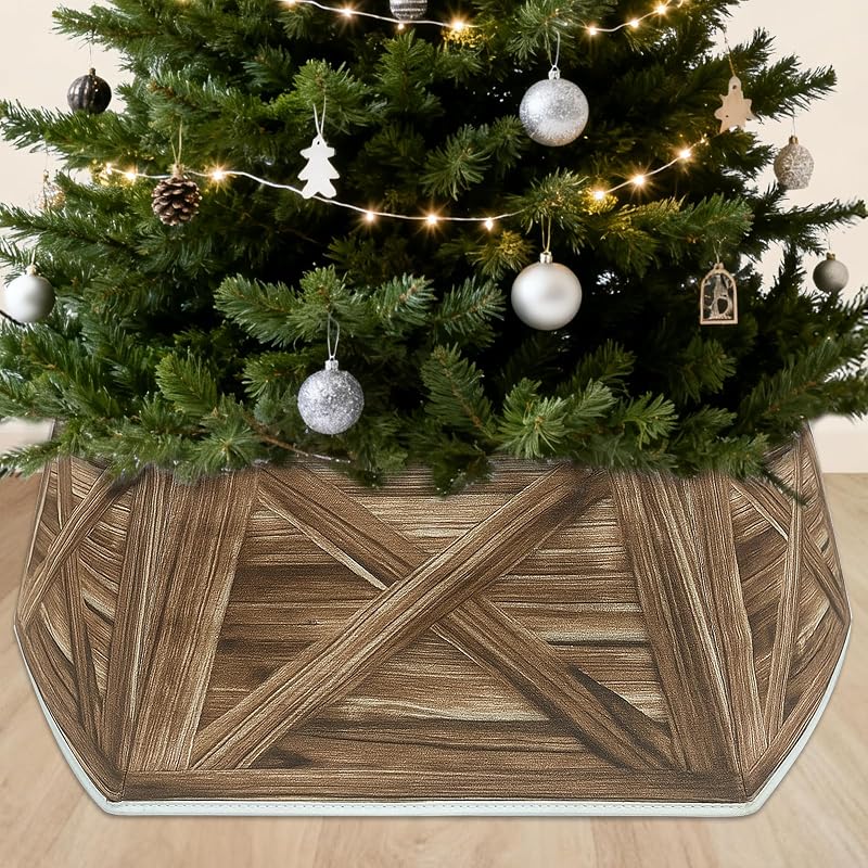 31 Inch Christmas Tree Collar - Hexagon Fabric Stand Cover (OurWarm) - Reversible Brown/Gray
