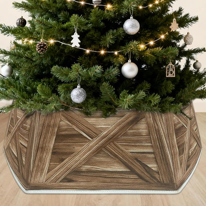 31 Inch Christmas Tree Collar - Hexagon Fabric Stand Cover (OurWarm) - Reversible Brown/Gray