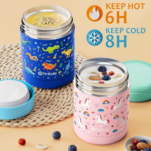 Fimibuke Insulated Kids Food Jar - 12 Oz BPA-Free Stainless Steel | Leakproof Vacuum Lunch Container for School
