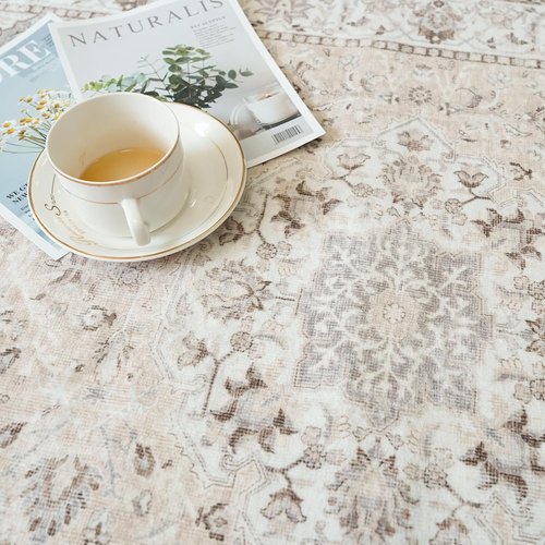 Hallway Washable Runner Rug - Vintage Soft Non-Slip Entryway Mat | 2'6''x12'' Beige Carpet