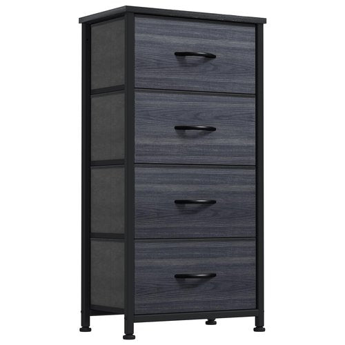DWVO 4 Drawers Dresser, Dresser for Bedroom, Fabric Storage Tower, Chest of Drawers, Organizer Unit for Closets, Living Room, Sturdy Steel Frame, Wooden Top, Easy Pull Fabric Bins