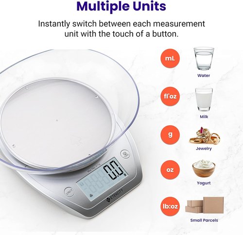Etekcity Digital Food Kitchen Scale - Accurate 0.1g Measurements for Weight Loss & Meal Prep | 11lb/5kg, Stainless Steel Silver