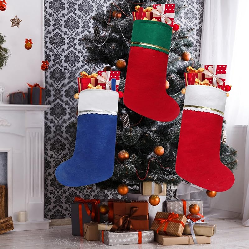 24 Pack Felt Christmas Stockings, Red & Green with Gold Trim, 19 Inches - Variation: Red & Green+24 Pack