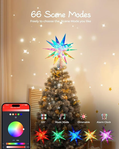 Ariceleo RGB LED Christmas Tree Topper Star - App-Controlled, USB Powered, 16.5" Decorative Multi-Color Star