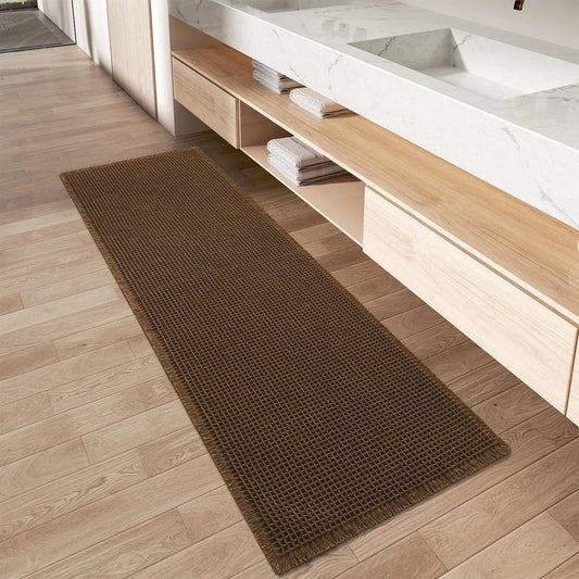 Upgraded Waffle Runner Rug Super Absorbent Non Slip Bath Mats for Bathroom Machine Washable Bathroom Runner Rug with Tassels, Ideal for Hallway Bedroom Laundry Room, 2' x 5' (24" x 60"), Terracotta