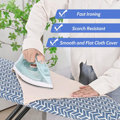 APEXCHASER Full-Size Ironing Board - Adjustable Height, Lightweight & Foldable with Thick Padding | Blue 43x13