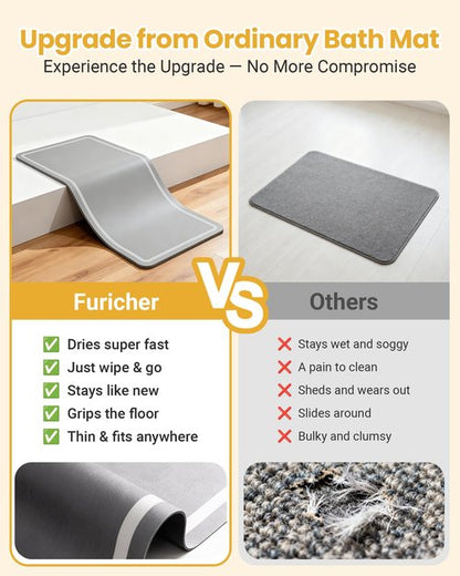 Soft Diatomaceous Earth Bath Mat, Quick Dry Bathroom Mats 2 Piece, Gray Super Absorbent Bath Mat Set, Washable Non Slip Bathroom Rugs, Stone Bath Mats Alternative, 15.74" x 23.62" Plus 15.74" x 47.2"