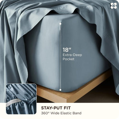 Bedsure Bamboo Viscose Cooling Sheets, Rayon Cotton Serene Blend, PureWoven, Breathable & Buttery Soft Queen Size Bed Set, Deep Pocket Up to 18", Hotel Luxury Bedding for Hot Sleepers, Dusty Blue