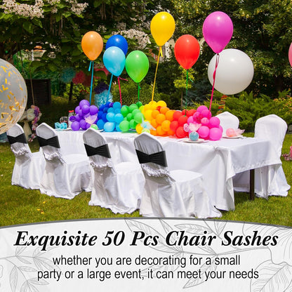 Moukeren Spandex Chair Sashes - 150 Pcs Elastic Ribbon Seat Ties for Weddings & Events | Black