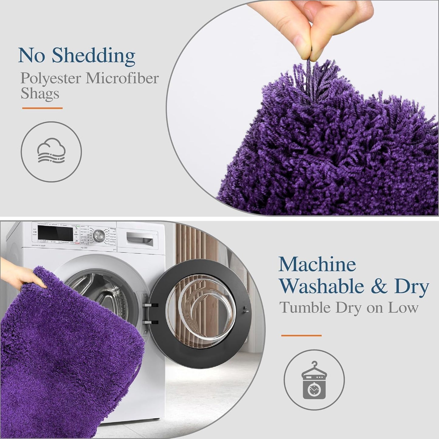 Walensee Non-Slip Bath Mat - Soft Microfiber Shaggy Rug, Water Absorbent | 16 x 24, Dark Purple
