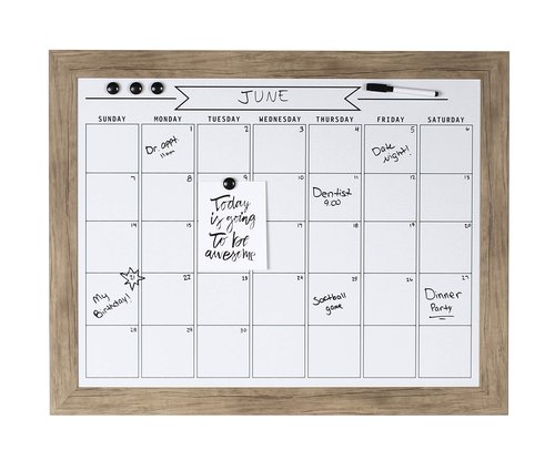 DesignOvation Beatrice Framed Magnetic Dry Erase Monthly Calendar, 23x29, Rustic Brown