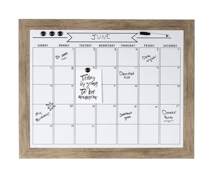 DesignOvation Beatrice Framed Magnetic Dry Erase Monthly Calendar, 23x29, Rustic Brown