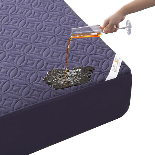 BEDLORE Waterproof Mattress Protector - Soft, Dirt-Proof Full Size Pad for Deep Pocket Beds (Navy Blue)