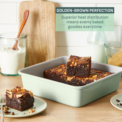 T-fal Ceramic Nonstick Baking Pans Set - 5 Pieces, Stackable Bakeware in Mint Green for Muffins & Roasting
