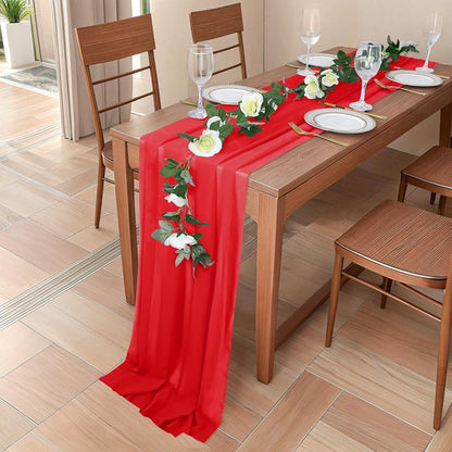 Duobao Red Chiffon Table Runner 29x120 Inch for Wedding & Party Decor - Outdoor & Indoor