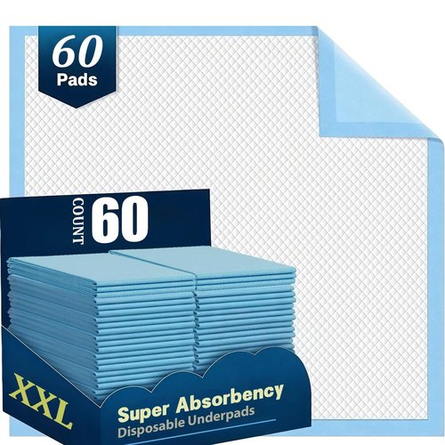60 Count Disposable Bed Pads 30" x 36" for Adults, Kids & Pets – Super Absorbent Chucks Pads with Waterproof Backing, Leakproof Incontinence Underpads, Soft Non-Woven Top, Bed & Furniture Protection