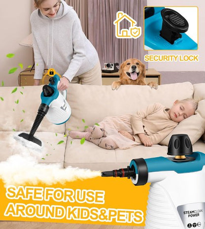 LanAqua Handheld Steam Cleaner with 9 Accessories, Pressurized Handheld Multi-Surface Natural Steam Cleaner for Home, Multi-Purpose Portable Steamer for Cleaning Floor, Upholstery, Grout and Car